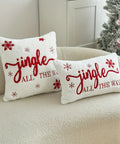 Jingle Bell Embroidered Throw Pillow Cover - Festive Christmas & Winter Decor, Soft Faux Fur, Zip Closure, Hand Wash Only - Perfect for Living Room, Bedroom, and Parties CozyHaus