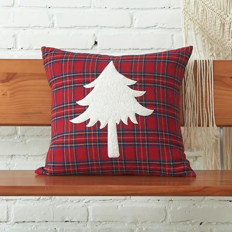 Vibrant Festive Christmas Embroidered Plaid Throw Pillow Cover - Soft, Zippered, Hand Washable Polyester Cushion Case with Easy Care for Home & Office Decor, Perfect for Holiday Season CozyHaus