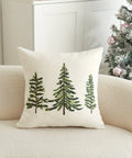 1pc Festive Green Christmas Tree Embroidered Throw Pillow Cover - Perfect for Holiday Home Decor, Machine Washable, Zip Closure, Linen Blend CozyHaus