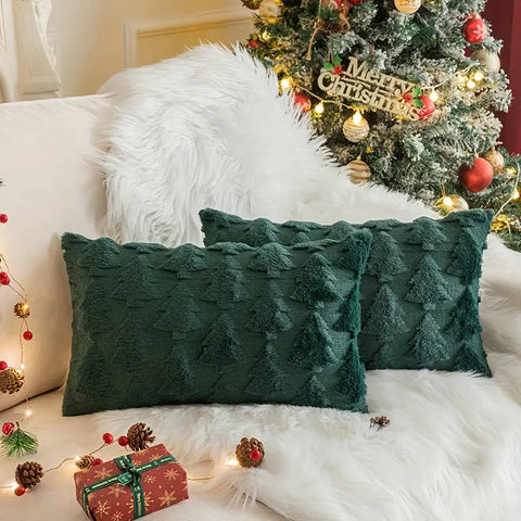 1pc/2pcs, Christmas Plush Pillow Cover Single Side Embroidered Wool Snowflake Christmas Tree Living Room Sofa Cushion Party Decoration Pillow Cover CozyHaus