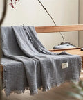 Ultra-Soft 100% Cotton Crinkle Yarn Throw Blanket in Cream with Tassels - Perfect for All Seasons, Cozy Nap & Bedding Accessory CozyHaus