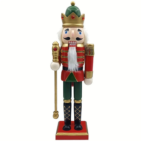 Christmas Nutcracker King Figurine, 11.81-Inch Traditional Wooden Soldier with Scepter, Festive Tabletop Holiday Decor, Manufactured Wood Nutcracker for Christmas Display CozyHaus