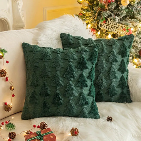 1pc/2pcs, Christmas Plush Pillow Cover Single Side Embroidered Wool Snowflake Christmas Tree Living Room Sofa Cushion Party Decoration Pillow Cover CozyHaus