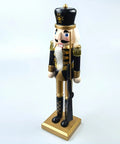 1pc Wooden Nutcracker Figurine, 15-Inch Black And Golden Soldier With Rifle, Festive Christmas Tabletop Decor, Holiday Ornament, Traditional Wood Craftsmanship CozyHaus