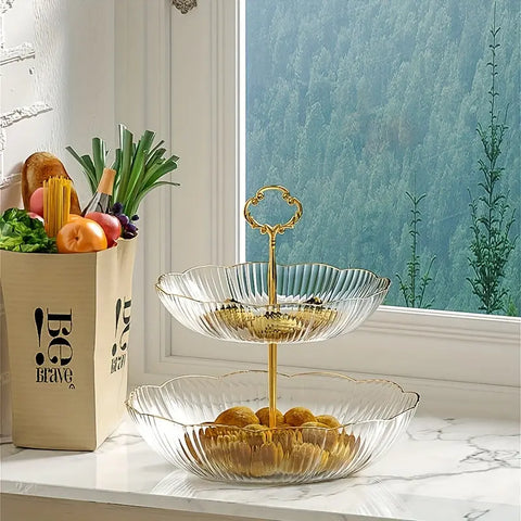 1pc 3-Tier PET (Polyethylene Terephthalate) Fruit Basket Stand - Decorative Multipurpose Storage for Fruits, Vegetables, Breads, Snacks - Modern Countertop Organizer for Kitchen and Home Use CozyHaus