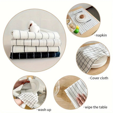 4-Pack Cotton Kitchen Towels Set - Rectangle Woven Dish Cloths, 100% Cotton, Plaid & Striped Patterns, Versatile for Table Napkins, Tea Towels, Cleaning, 40.01 x 59.99 cm - Ideal Housewarming Gift CozyHaus