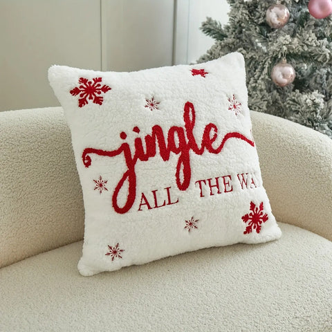 Jingle Bell Embroidered Throw Pillow Cover - Festive Christmas & Winter Decor, Soft Faux Fur, Zip Closure, Hand Wash Only - Perfect for Living Room, Bedroom, and Parties CozyHaus