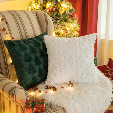 1pc/2pcs, Christmas Plush Pillow Cover Single Side Embroidered Wool Snowflake Christmas Tree Living Room Sofa Cushion Party Decoration Pillow Cover CozyHaus