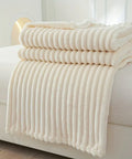 1pc Luxury Solid Color Wide Ribbed Throw Blanket, Soft Plush Flannel Blanket, Cozy Bedding, Sofa Decor, Without Pillowcase Or Insert CozyHaus