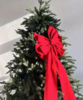 Large Red Christmas Tree Bow Topper - Festive Gift Bow for Home, Office, or Party Decor - 38cm/14.96inch Bow, 140cm/55.1 inch Tail - No Feathers - Made of Polyester CozyHaus