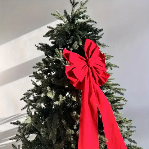 Large Red Christmas Tree Bow Topper - Festive Gift Bow for Home, Office, or Party Decor - 38cm/14.96inch Bow, 140cm/55.1 inch Tail - No Feathers - Made of Polyester CozyHaus