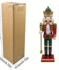 Christmas Nutcracker King Figurine, 11.81-Inch Traditional Wooden Soldier with Scepter, Festive Tabletop Holiday Decor, Manufactured Wood Nutcracker for Christmas Display CozyHaus