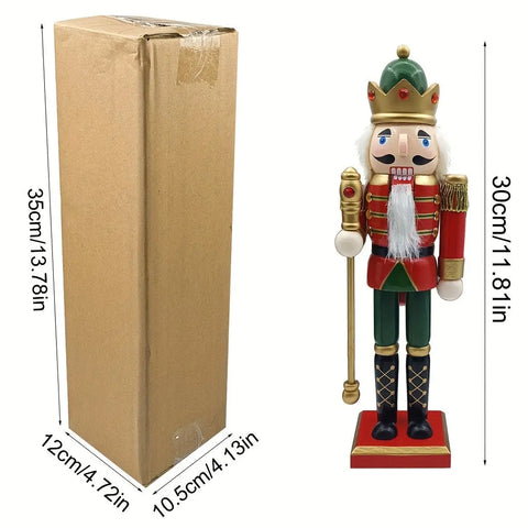 Christmas Nutcracker King Figurine, 11.81-Inch Traditional Wooden Soldier with Scepter, Festive Tabletop Holiday Decor, Manufactured Wood Nutcracker for Christmas Display CozyHaus