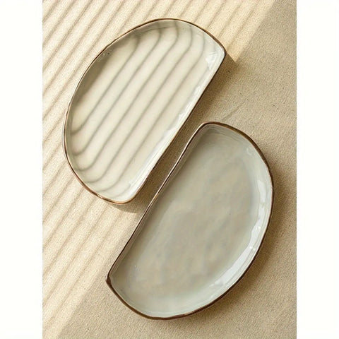 1pc Elegant Ceramic Half-Moon Serving Platter - Creative, Lightweight Design for Sushi & Snacks - Perfect for Home Kitchen and Restaurant Use CozyHaus