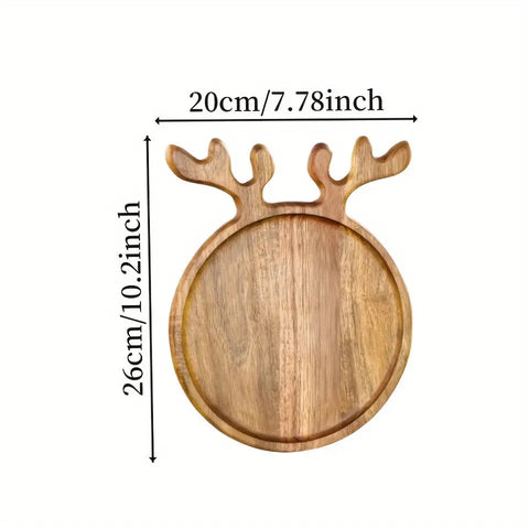 1PCS Christmas Reindeer Antler Serving Tray, Acacia Wood Multifunctional Platter for Afternoon Tea, Dinner, and Home Gatherings, Polished Wood Finish, Seasonal Holiday Themed for Christmas, Halloween, St. Patrick's Day, Valentine's Day - Decorative Wooden CozyHaus