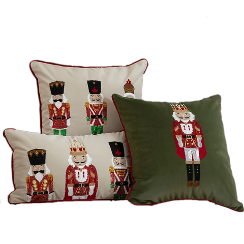 Christmas Nutcracker Embroidered Throw Pillow Covers 45.72x45.72 cm, Set of 1, Contemporary Style Zippered Cushion Cases for Sofa and Bed, Machine Washable, Decorative Polyester Pillowcases for Various Room Types CozyHaus