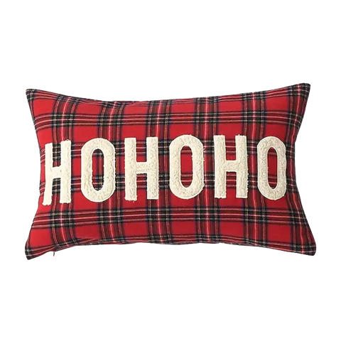 Feestelijke Plaid Kussenhoes - Geborduurd Ruitpatroon voor Kerstsfeer CozyHaus